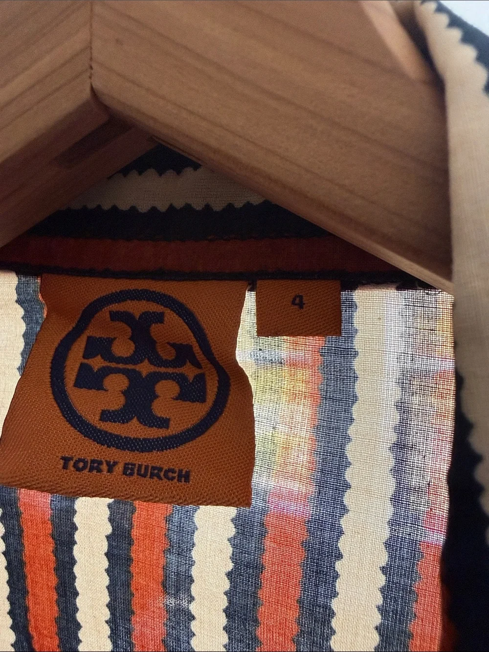 Tory Burch Navy, Rust & Cream Striped Button-Front Shirt